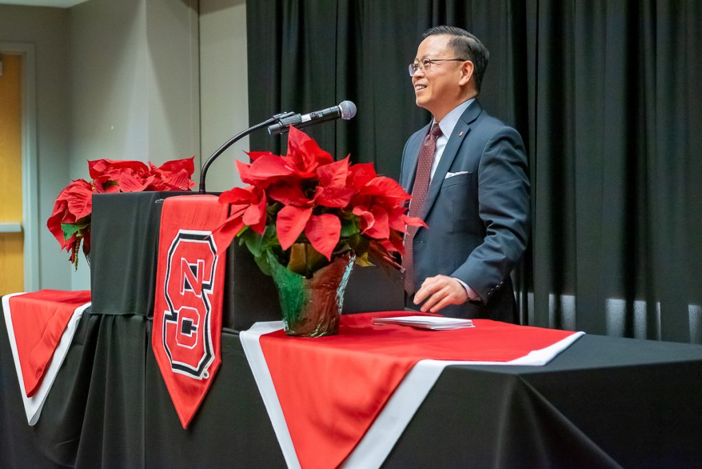 Dr. Pang giving Fall 2024 Commencement address