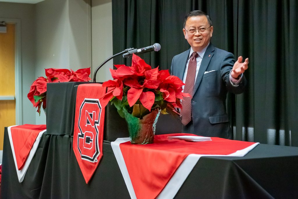 Dr. Pang giving his program introduction at the Fall 2024 Commencement